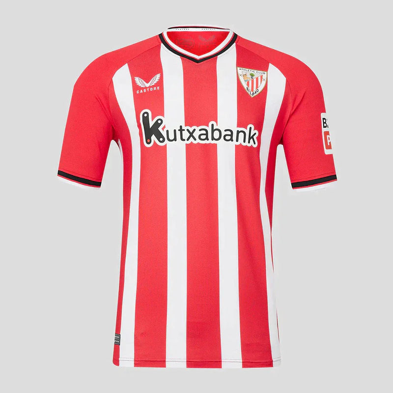 Camisa Athletic Bilbao Home 23/24 s/n° Torcedor Masculina - Vermelho e Branco